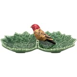 bowl double leaf with red bird 22cm